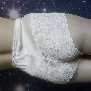 Vintage 90s Eva Cervantes panties shiny satin lace large l cream ivory